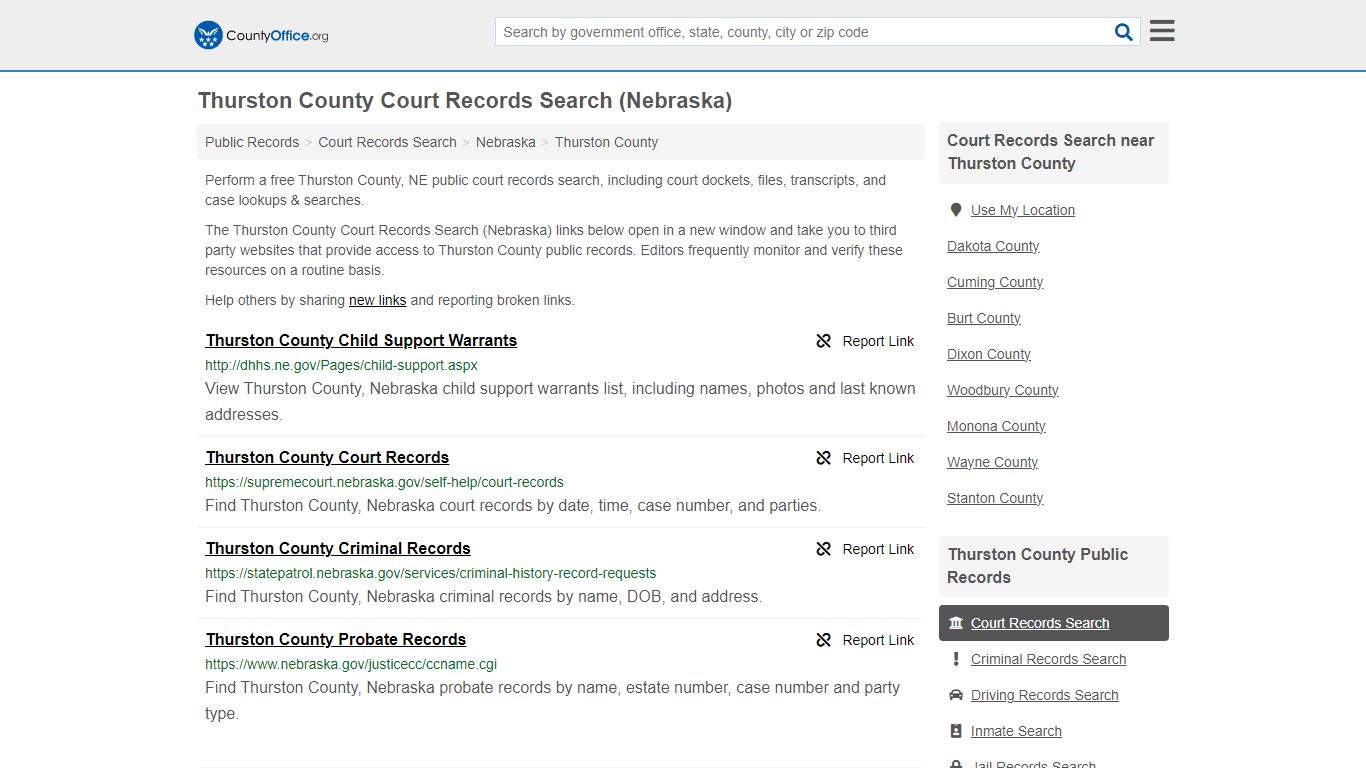 Thurston County Court Records Search (Nebraska) - County Office