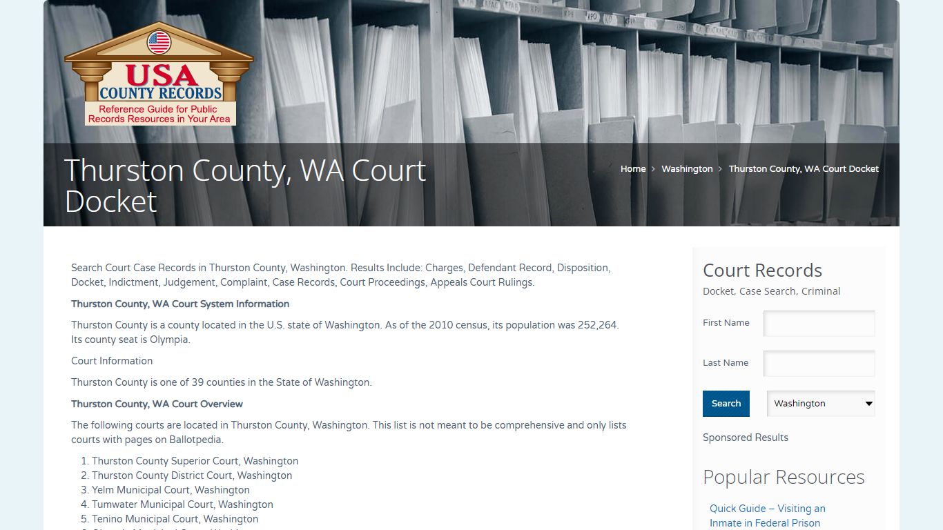 Thurston County, WA Court Docket | Name Search